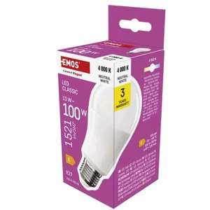 Emos LED izzó Classic A60 / E27 / 13 W (100 W) / 1521 lm / Természetes fehér ZQ5E63 1525733474