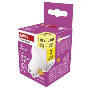 Emos LED izzó Classic MR16 fehér/ GU10 / 3 W (32 W) / 345 lm / Meleg fehér ZQ8E12 1525730229