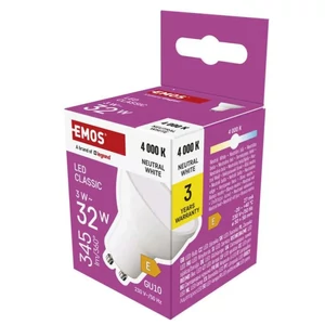 Emos LED izzó Classic MR16 fehér/ GU10 / 3 W (32 W) / 345 lm / Természetes fehér ZQ8E13 1525730424