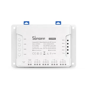 Sonoff 4CH PRO (R3) WiFi + RF, internetről távvezérelhető NO/NC kapcsoló relé négy áramkörhöz, impulzuskapcsolással SON-REL-4CHP-R3